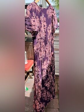 Anthropologie Somerset Plum Maxi Dress with Pink Botanical Motif